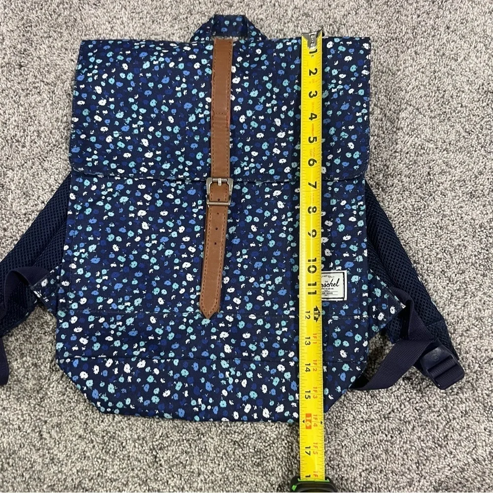 Herschel Supply Company Blue Brown Floral Canvas Flap Magnetic Closure Backpack